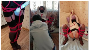 【小九与晴子】【吊手缚】【股绳踮脚折磨】【床上固定强高】【竖屏】