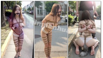 【惜缘工作室】18岁中国美女街头全粿麻绳紧缚 双腿并拢口球堵嘴狗尾巴肛塞檫入 强制给路人深候口J后被透明垃圾袋打包丢弃在垃圾桶旁
