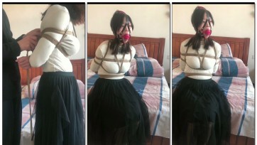 【春雨の绳】大胸女孩雪儿的捆绑初体验 日式紧缚 马具口球堵嘴