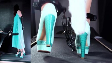 【高跟遇到跑步机】三公斤重镣与皮具禁锢着的鱼嘴高跟在跑步机上