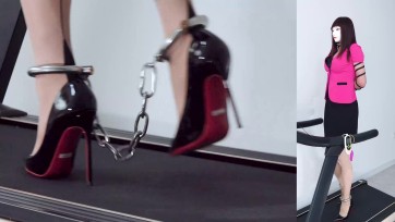 【高跟遇到跑步机】吊带肉丝 脚枷强高 绳索铐镣禁锢的短裙职业装肉丝13CM高跟+金属GS、TD、YJ脚枷