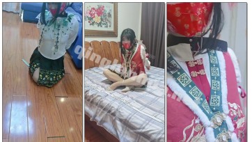 【墨色】两身新中式改良汉服短裙 自己放置跳蛋 内裤堵嘴 分腿拘束带团缚两种绑法 坐假阳具 足j